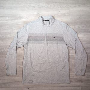 Travis Mathew 1/4 Zip Mens Large Gray Stripe Pullover Golf Pocket Quarter